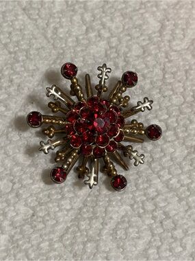 Vintage Red Crystal Starburst Pin Brooch